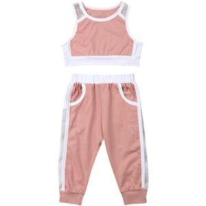 Toddler Peach Two Piece Fashion Outfit Joggers Midriff Tank Netted Accent Size 3